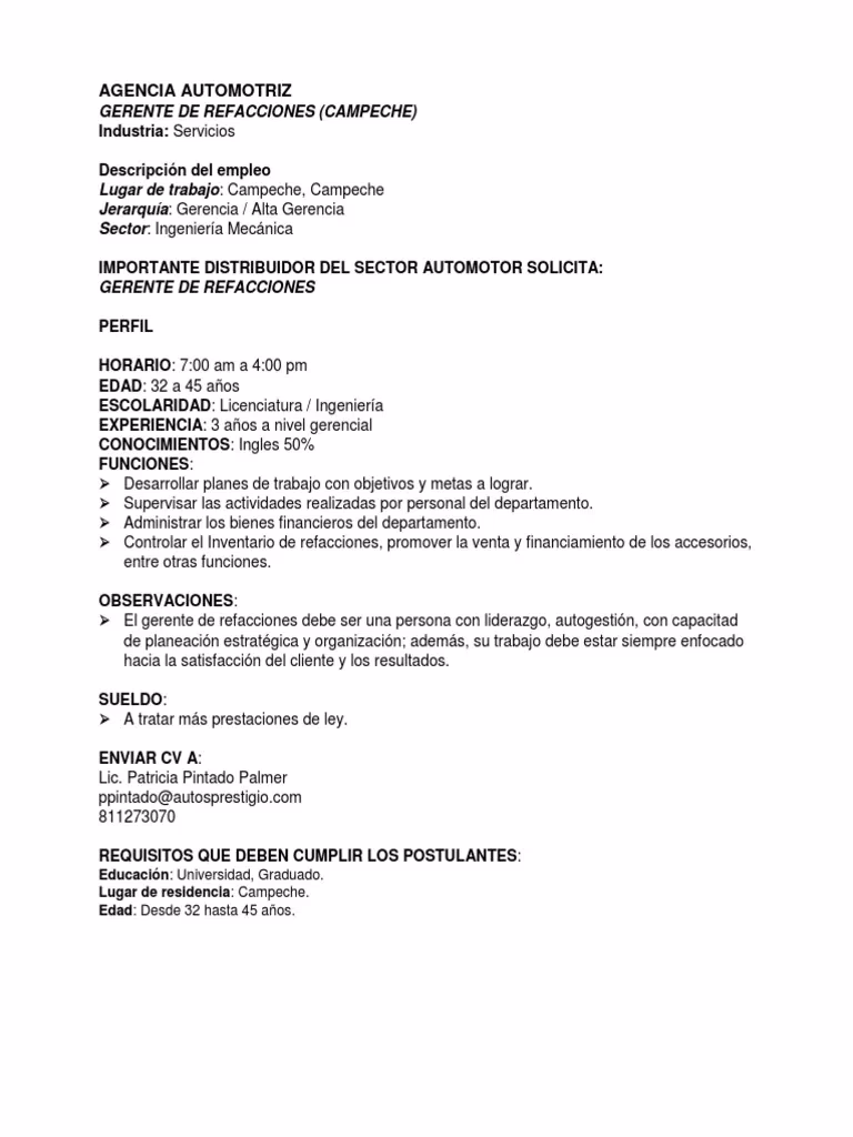 ¿Qué hace un gerente de refacciones?